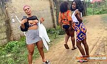 Африканските приятелки се отдават на домашно лесбийско тройно след парти в джунглата