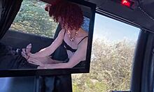 Horny shemale Arcanne gets her ass fucked in the car