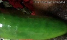 La schiava d'abano con l'appetito per il cazzo riceve una scopata di cetriolo e spruzza in webcam